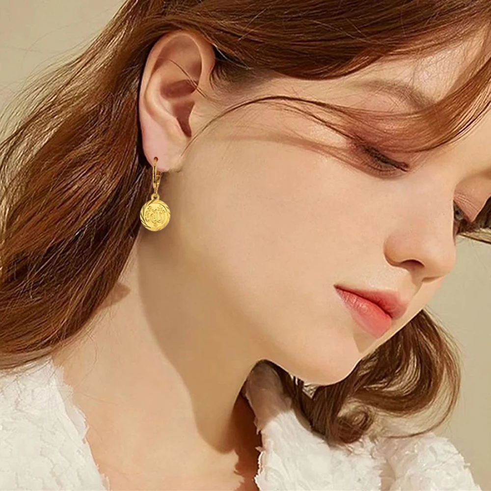 1 Pair New Fashion Allah Drop Earrings Wholesale Female Gold Color Coin Earring For Women Vintage Islamic Religion Jewelry Gifts