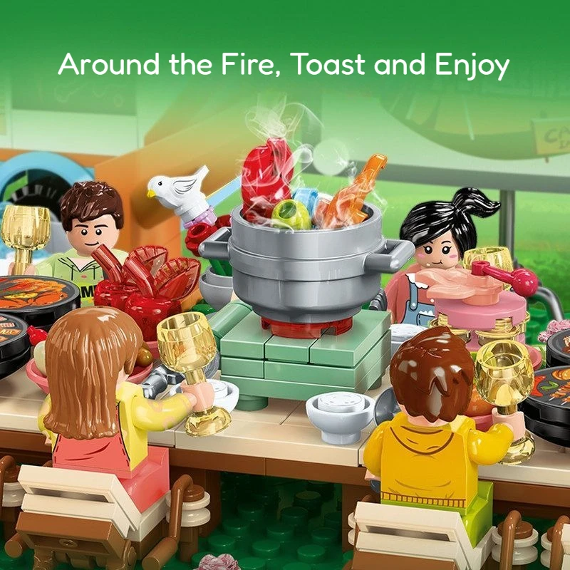 Senbao Camping Slow Time Picnic Building Blocks Puzzle Building Blocks Street View Assembling Toy Festival Gift Home Decorations