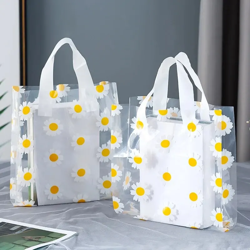 1pc Vertical Folded Edge Handbag, Plastic Bag, Small Daisy Gift Bag, Cosmetics Bag, Clothing Packaging Bag, 50 Pieces