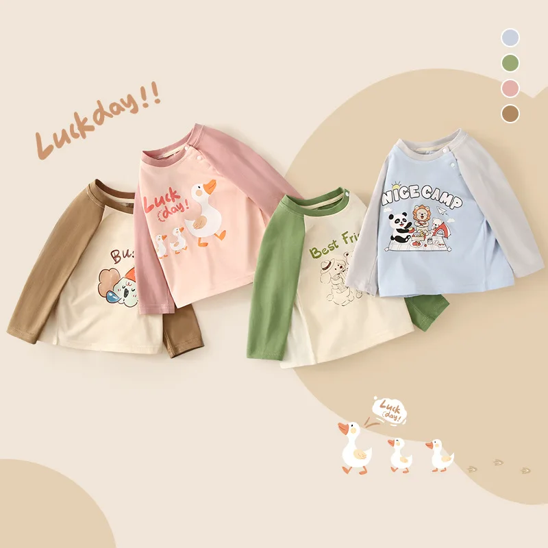 

2025 Boys Girls New Fashion Long Sleeve T-Shirt Cartoon Pattern Tops Comfortable Loose Casual Spring Autumn Children Clothes