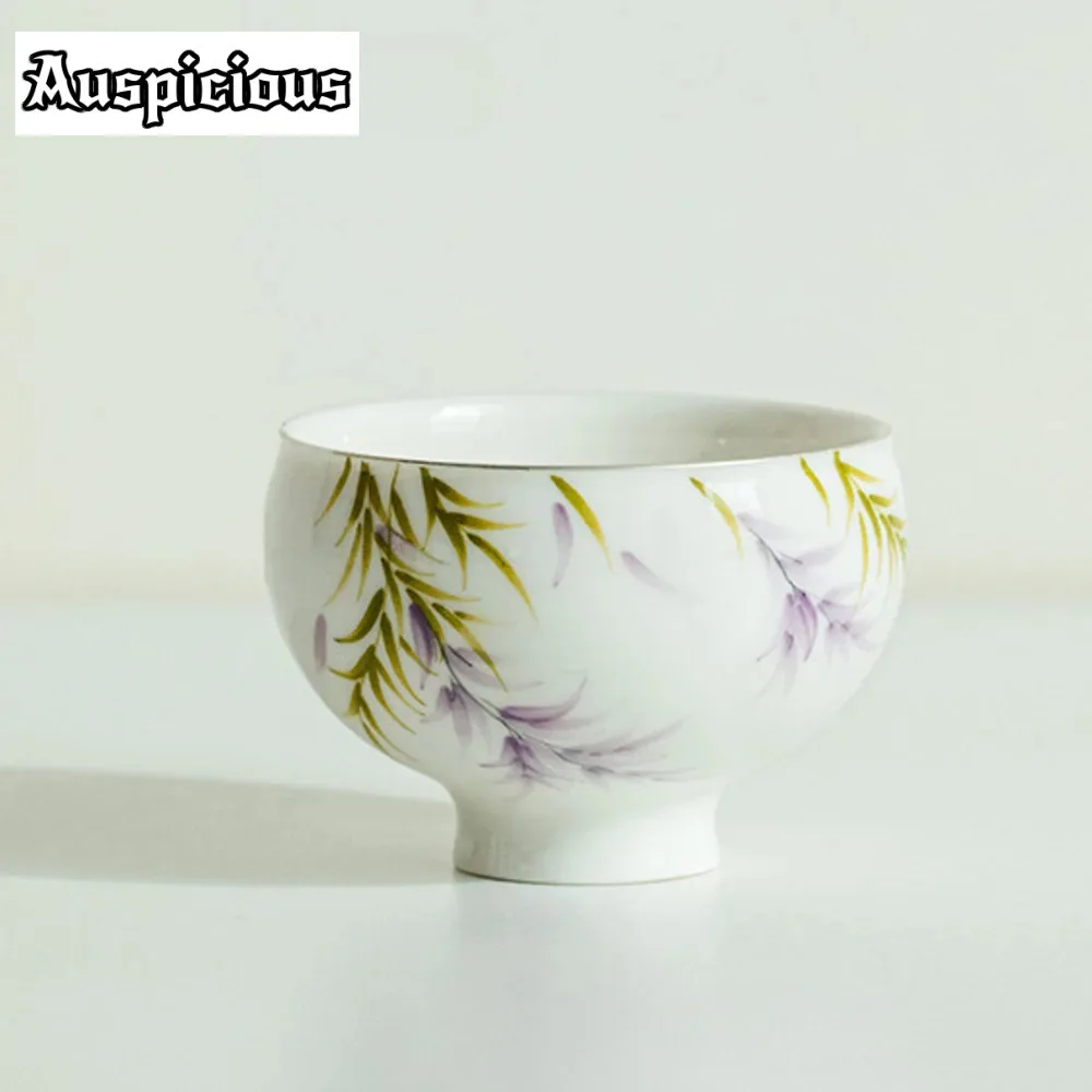 

90ml Pure Hand-painted Wisteria Flower Ceramic Teacup Tracing Silver Blessing Full Cup Tasting Master Cup Chazhan Kungfu Teaware