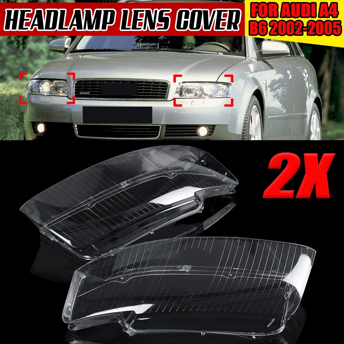 

Clear Car Front Headlight Lens Cover For Audi A4 B6 2002 2003 2004 2005 Transparent Headlamp Shell 8E0941029AD 8E0941030AD