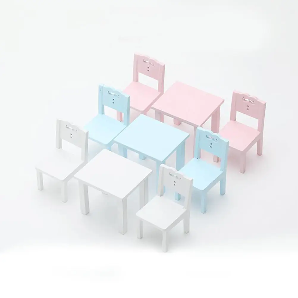 3Pcs Miniature Furniture Set 1:12 Scale Smooth Surface Children Desk Chair Set Graduation Design Mini House Bedroom Accessories