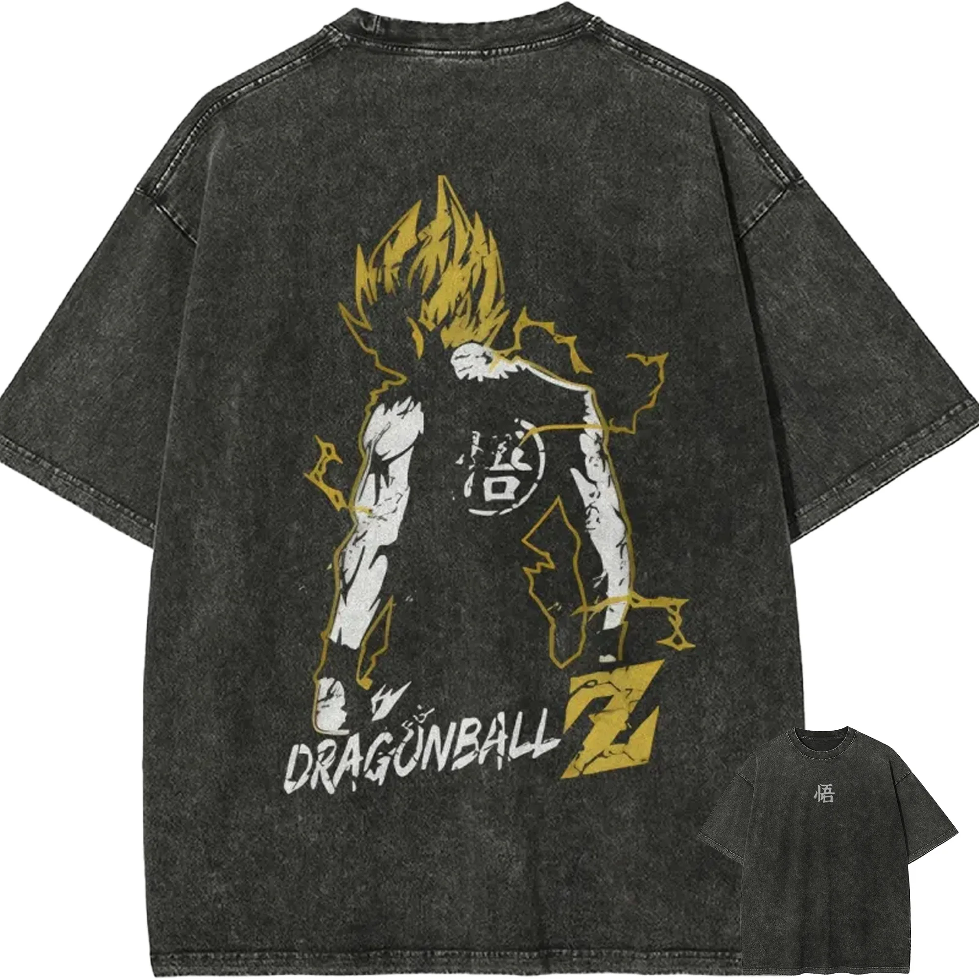 Goku Kanji T-Shirt Dragon Ball Z Anime Herren Vintage Acid Wash Übergroßes Baumwoll-Streetwear Super Saiyan Grafik-T-Shirt 2026