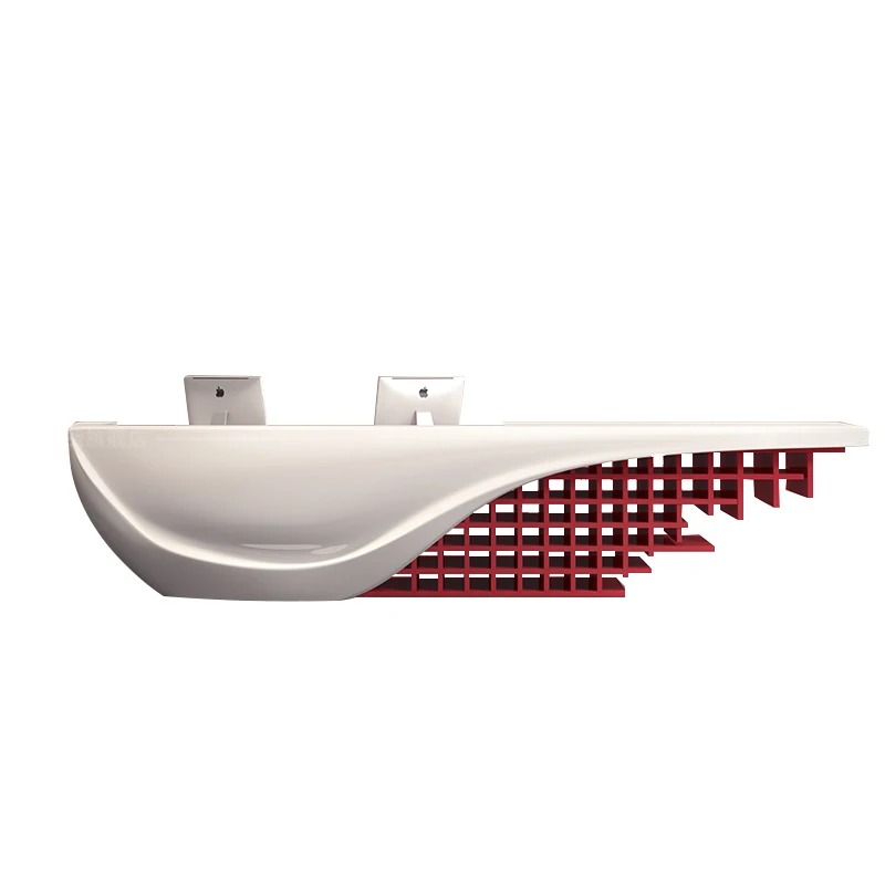 &Modern Custom Hotel Lobby Welcome Desk Simple Irregular Shape Painted Reception Desk for Beauty Salon Bar Counter