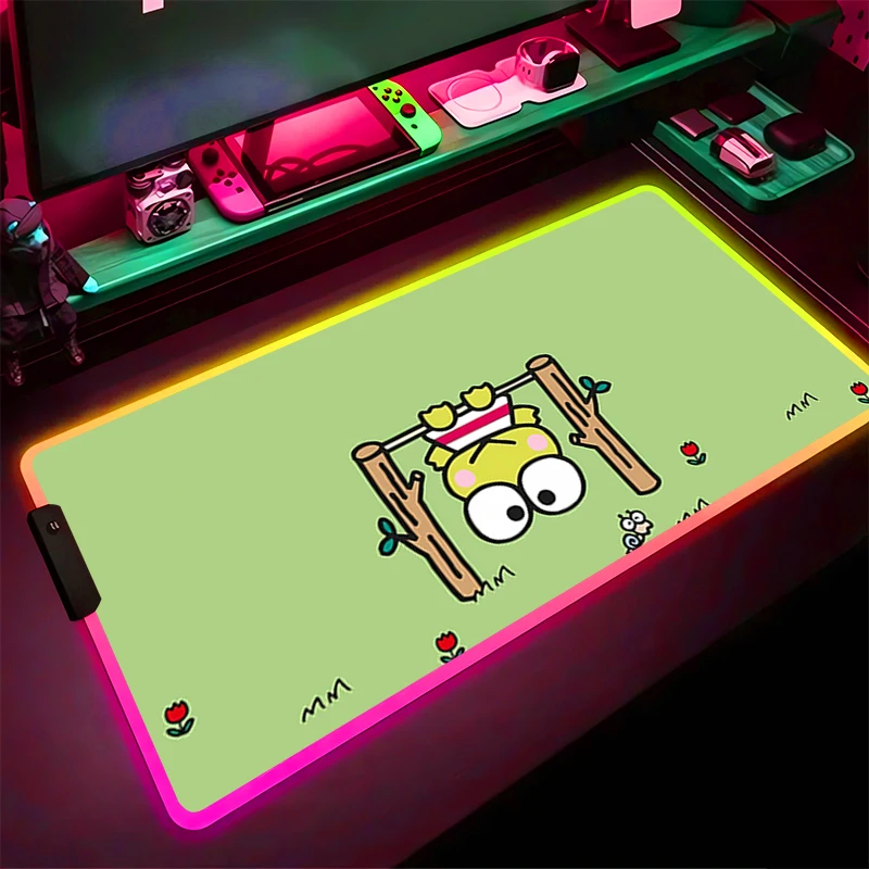 RGB LED Mouse Pad Gaming Mat K-kero K-kero K-keroppi PC Accessories Mousepad Desk Mat Non Slip Extended Pad Rubber Keyboard Pad