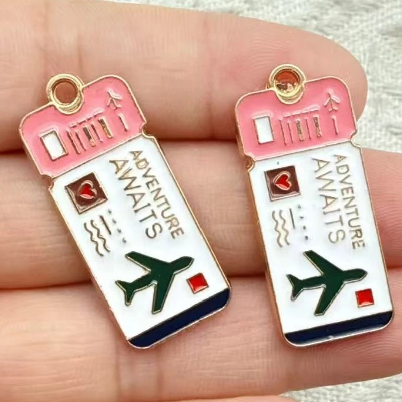 2pcs Cartoon cross-border outdoor airplane ticket travel pendant accessoryDIYEarrings, keychains, necklaces, bag pendants, acces