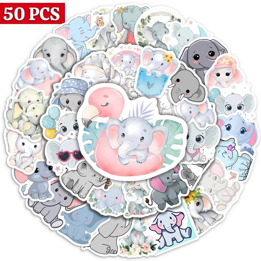 Cartoon Kawaii Elephants Cute Animal Stickers Aesthetic Decals DIY for Laptop Luggage Motorcycle Phone Waterproof Child Toy PVC