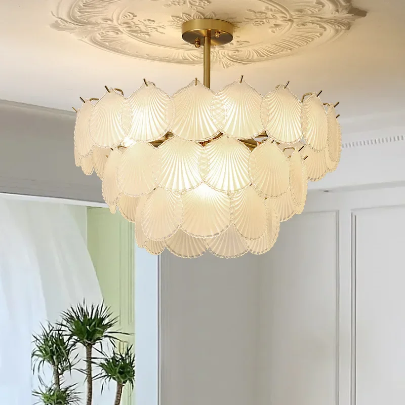 

Modern Crystal Pendant Chandelier Round Seashells Led Lights Living Dining Table Modest Ceiling Lamps for Room Home-appliance
