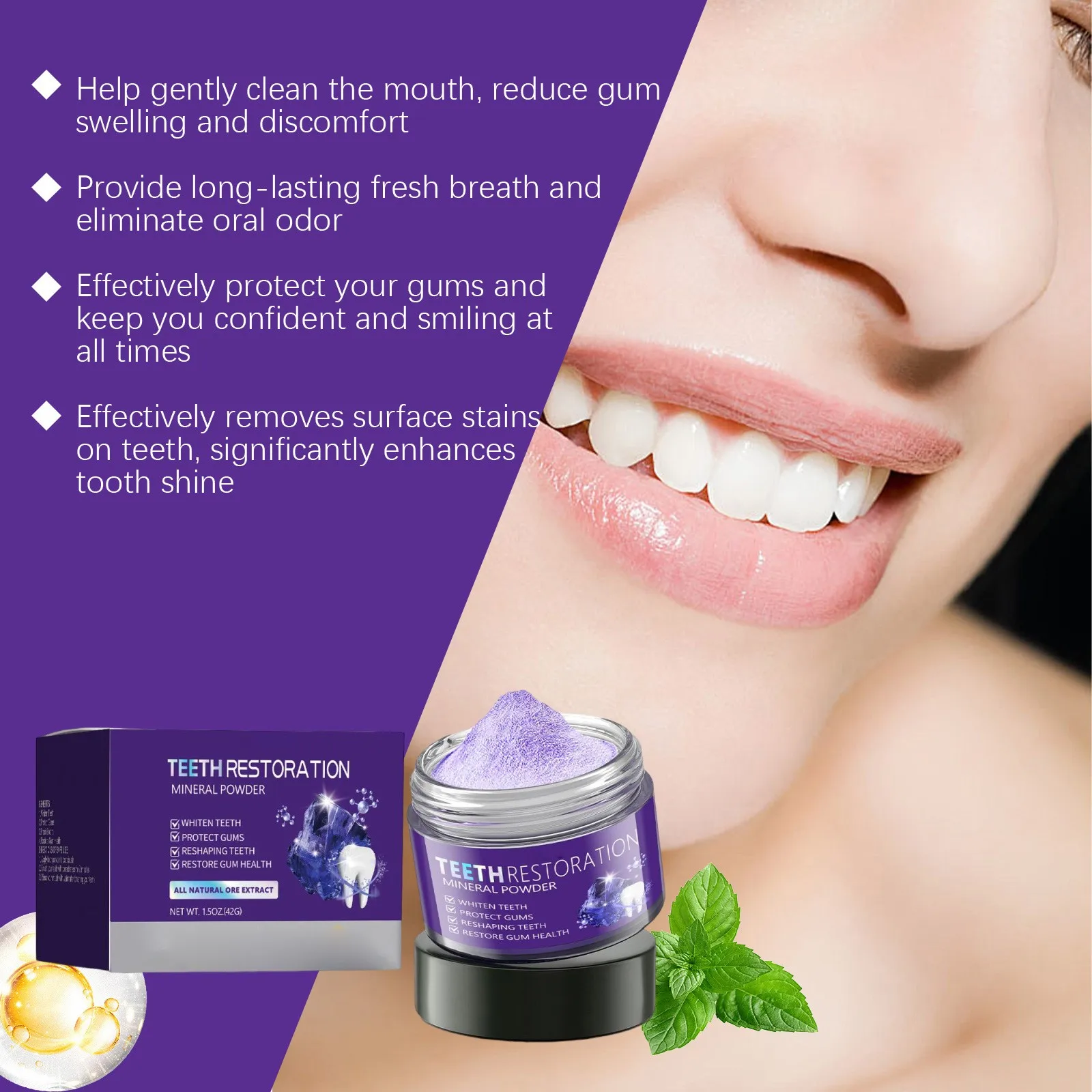 

Purple Brightening Powder - Conceals Stains No Sensitivity - Enamel-Safe Toothpaste Whitening Powder For Coffee Tea Food Wine