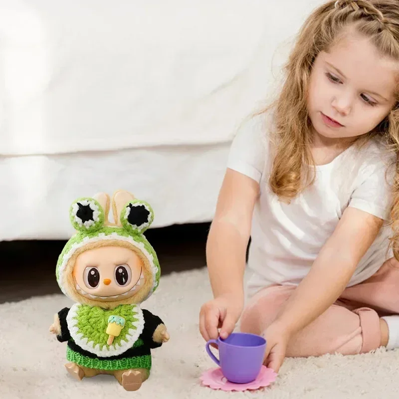 Kawaii Labubu - Compatible Knitted Doll Outfit Mini Sweater Suit + Rabbit Ears Hat Cute Toy Collector Accessory Gift