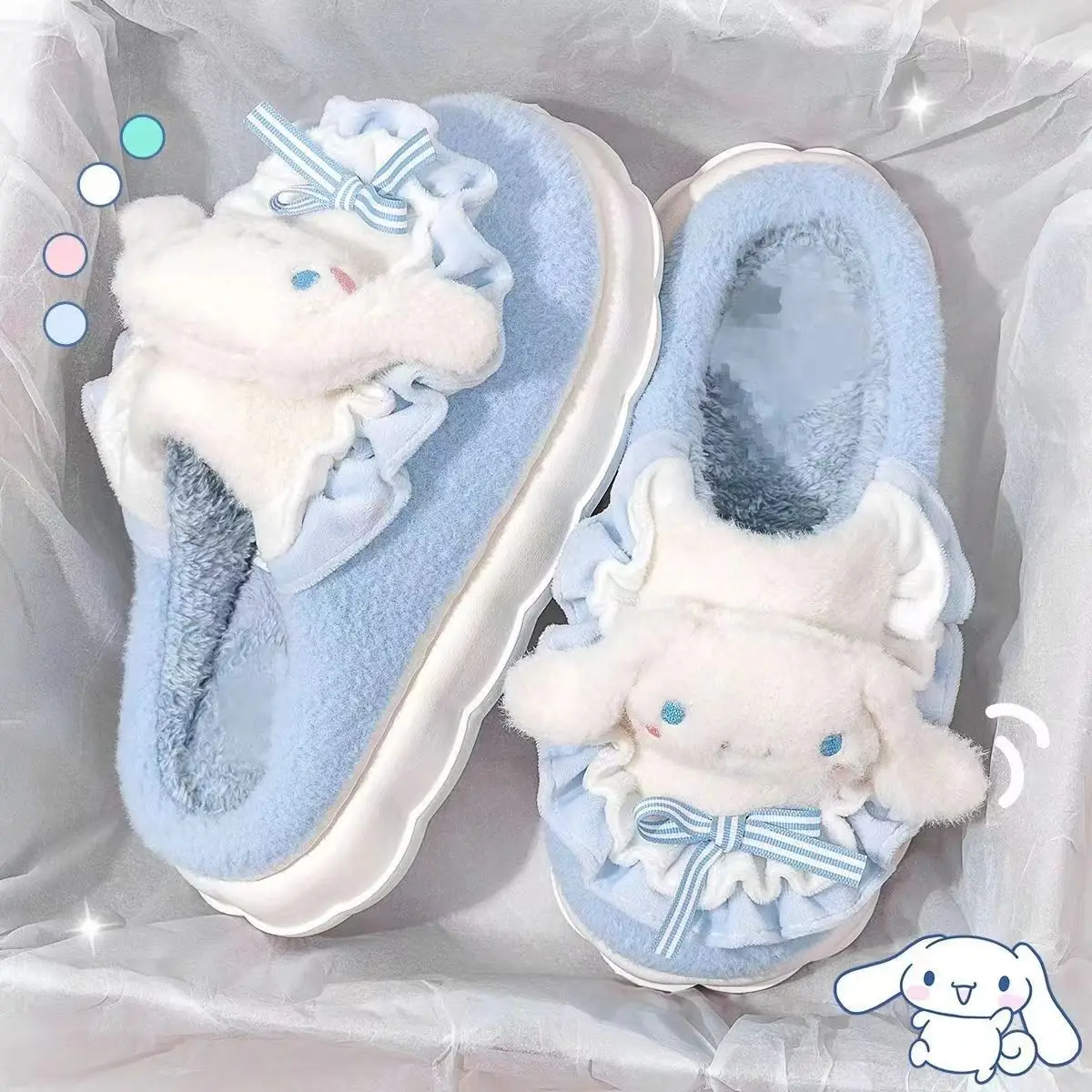 New 2024 Cute Sanrio Cotton Slippers Lady Bag With Autumn Winter  Indoor Home Thick Sole Non-Slip Month Shoes