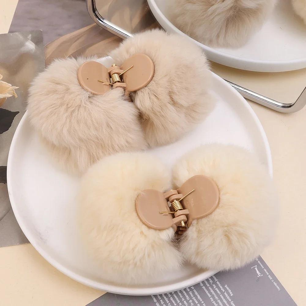 Maillard Cute Sweet Plush Double Sided Women\'s Autumn and Winter Plush Grab Clip Ball Hair Grab Clip Barrettes Hair Accessories