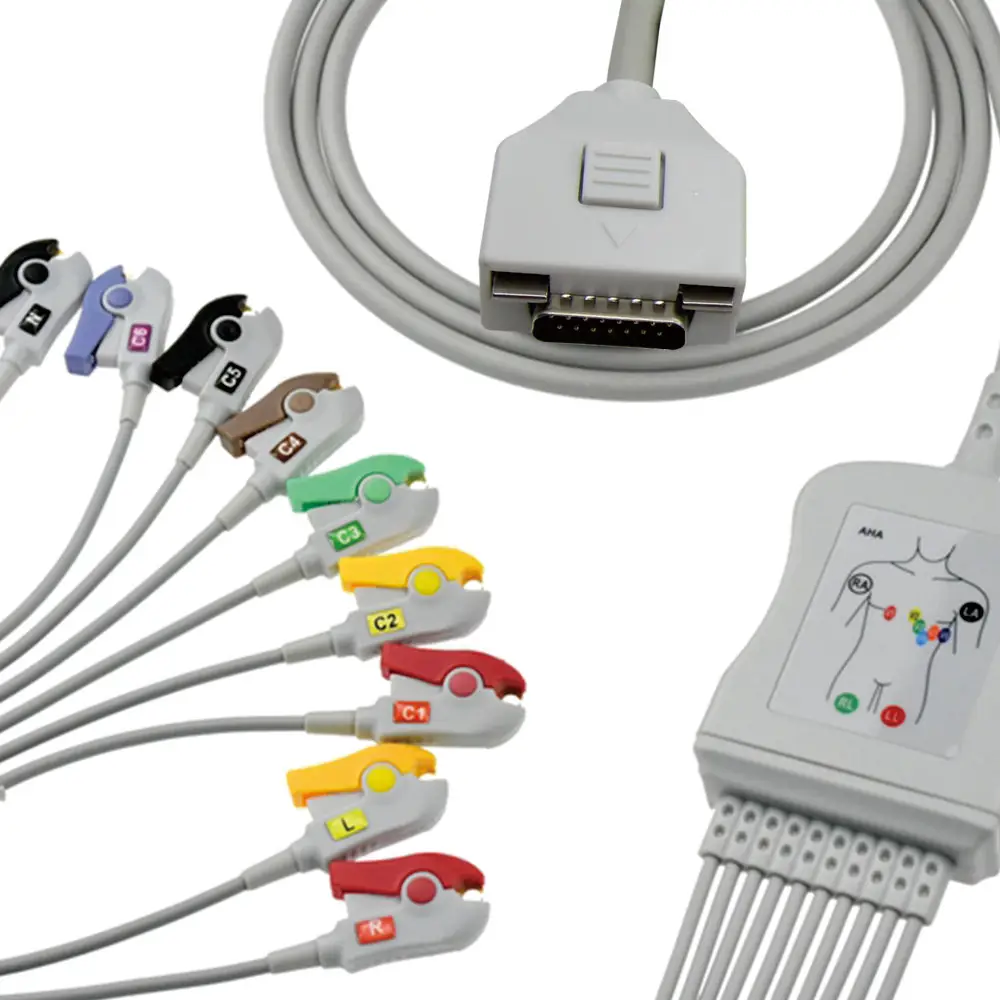 كابل ECG / EKG DB15 دبابيس ECG EKG 10 يؤدي كابل القطب الكهربائي EKG سلك الرصاص متوافق مع شاشة F *ukuda ME #6