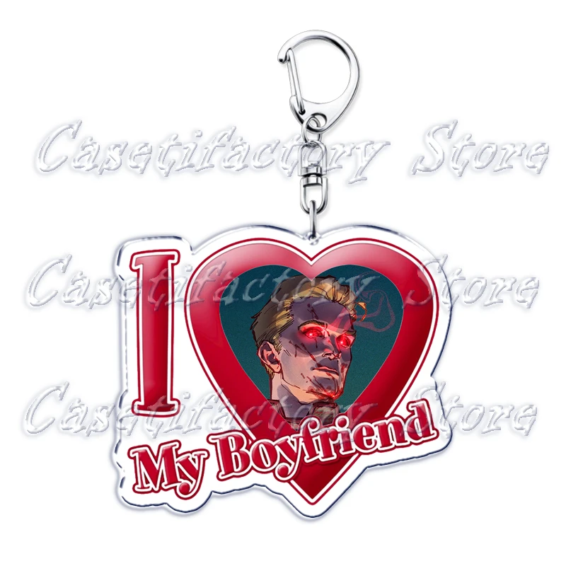 Hot The Boys TV I Love My Boyfriend Key Chain Keychains Homelander Billy Butcher Ring for Bag Pendant Keyring Jewelry Fans Gifts