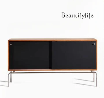 

N Stainless Steel Solid Wood Storage Cabinet Living Room Retro Dining Side Wall Integrated Modern Light Luxury Cabinet