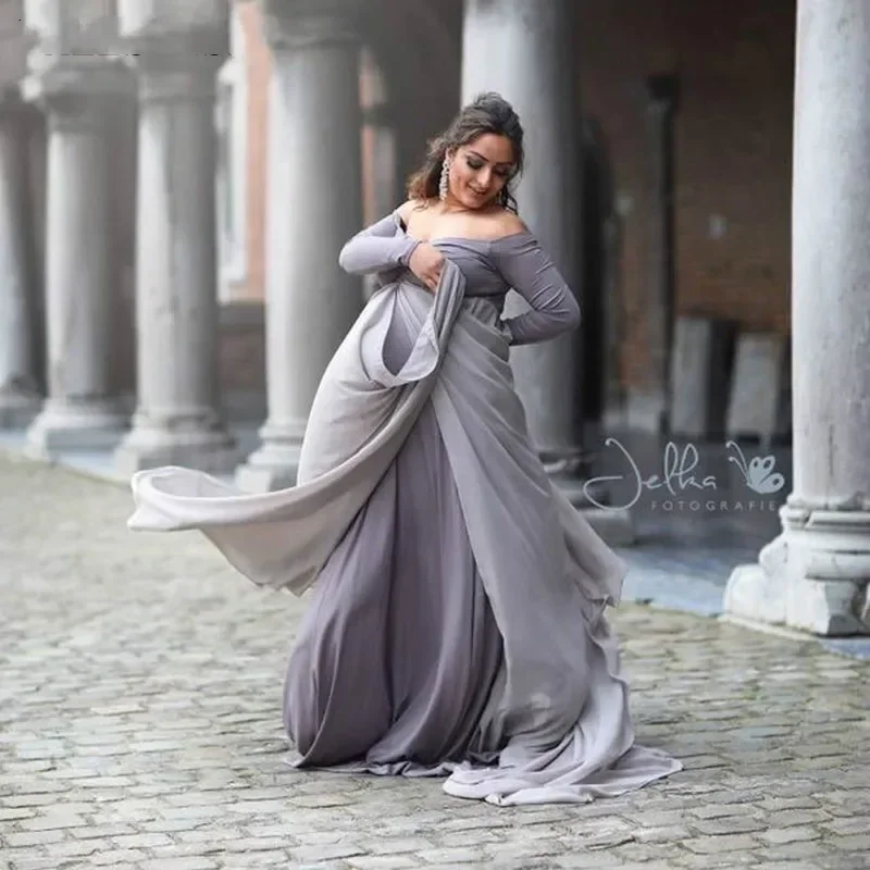 

Baby Shower Jersey Dresses Maternity Photography Long Dress with Cloak Fitted Pregnancy Dresses Chiffon Cloak Maternity Gown