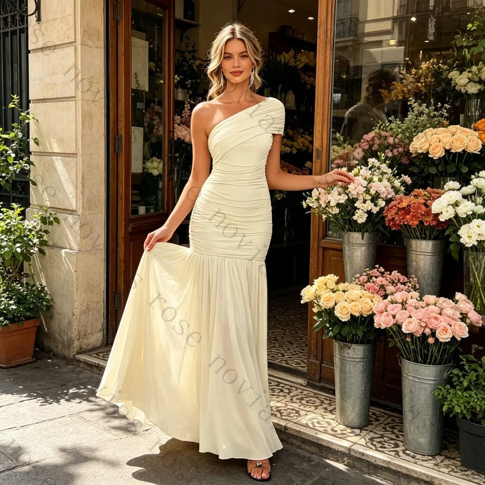 Customized Elegant One Shoulder Ruffle Chiffon Evening Dresses 2026 Simple Mermaid Ruffle Waist Ball Gown Suitable for Balls