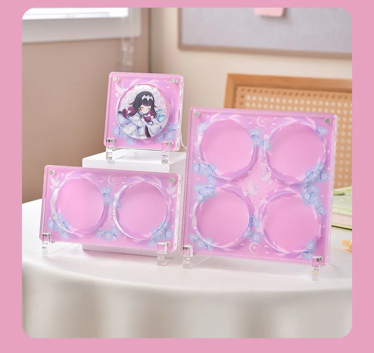 58mm Round Badge Display Stand Pink Clear Acrylic Holder for Anime Button Pins Desktop Showcase Cute Aesthetic Collection Frame