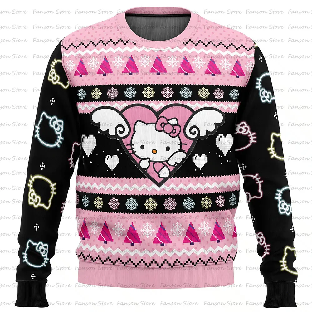 Hello Kitty Cartoon Sweater for Men and Women, Ugly Christmas Sweater, Anime Pullover, Tops, Fashion Hoodie, New, 2025