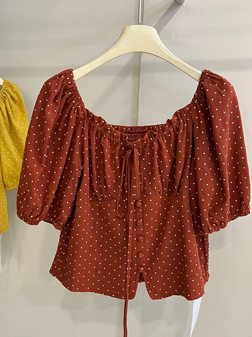 Doux à pois bulle Sve ort Sve irt femmes été nouveau Sle thé arôme Ele petite taille ort longueur haut