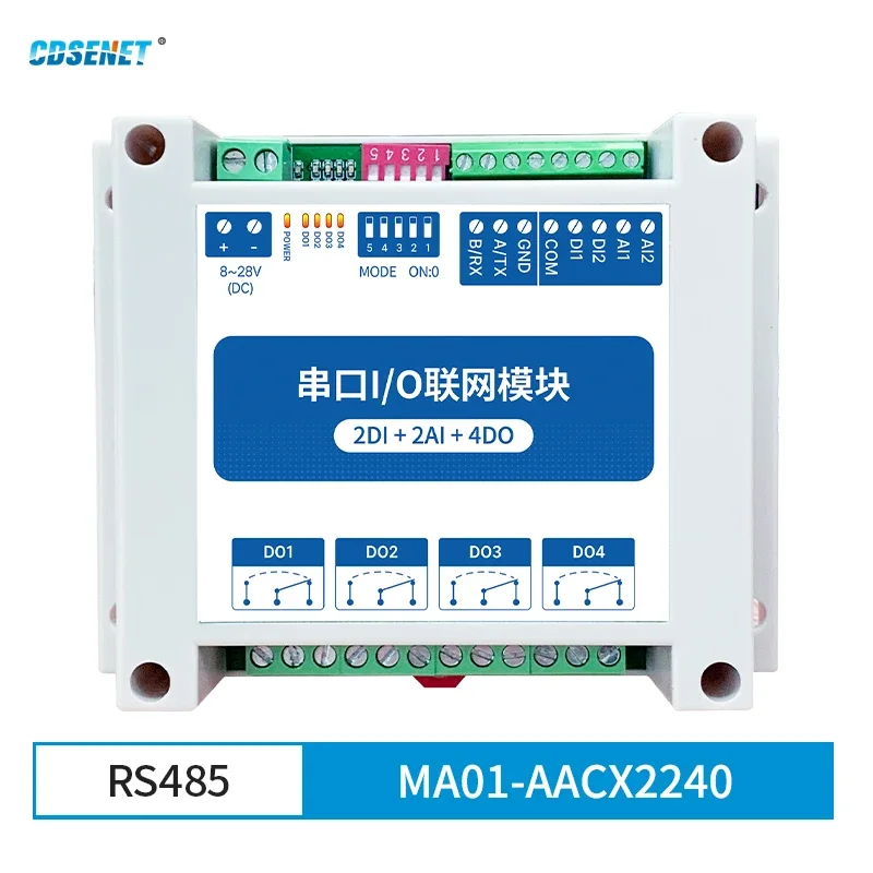 Modbus RTU I/O Network Module RS485 Control I/O with Serial Port 2DI+2AI+4DO CDSENET MA01-AACX2240 Watchdog