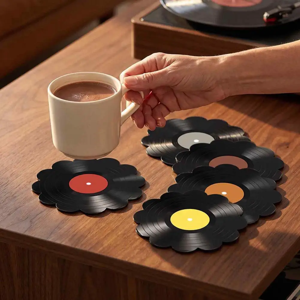 8PCS Vinyl Record Acrylic Coasters, Vintage Style Heat-Insulating Retro Drink Coasters, Lightweight Drink Mats for Music Lovers