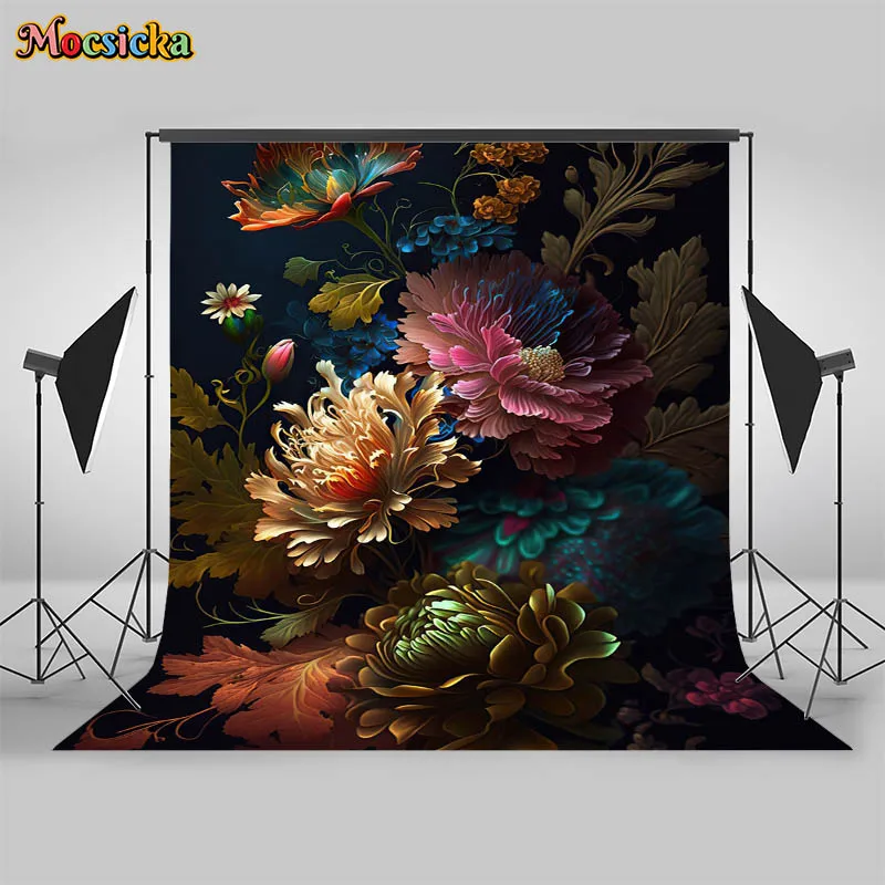 Mocsicka Floral Newborn Photography Backdrops Hand Drawn oil painting Artistic Background Photoshoots Girl Photo Prop Banner