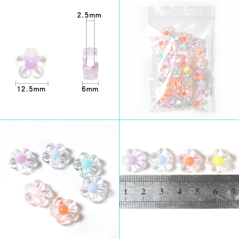 100pcs/lot Acrylic Flower Beads Transparency Sunflowers Beads Matte Flowers Middle Beads Loose Spacer Beads For Jewelry Making