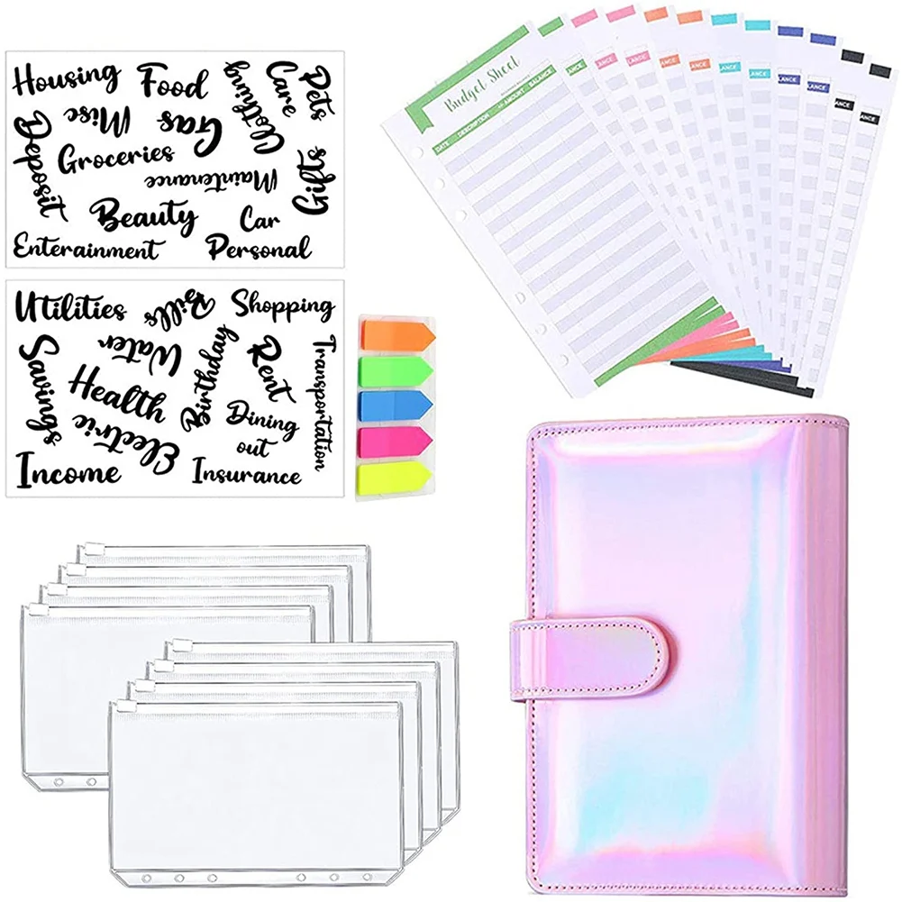 Cash Binder with Budget Envelopes & Expense Budget Sheets Binder Pockets, Cash Budget Binder Zipper Bags Pink