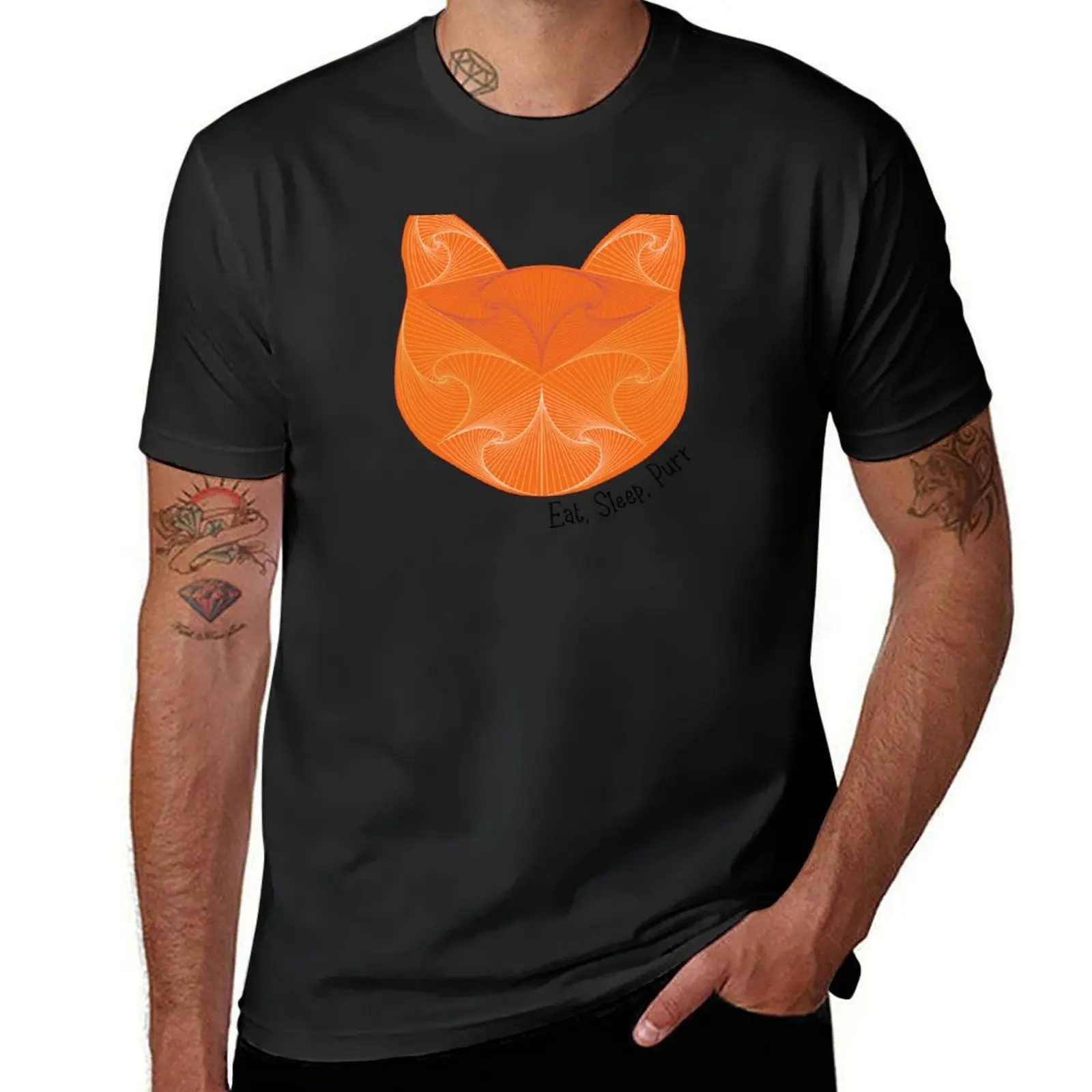 Eat Sleep Purr Tangerine T-Shirt sweat Short sleeve tee animal prinfor boys customizeds mens graphic t-shirts funny