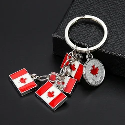 Metal Canadian Flag Maple Leaf Coin Keychain Charms Car Key Holder Keyring Pendant Purse Bag Accessories Jewelry Souvenir Gifts