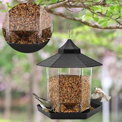 1pcs Wild Bird Feeder Hanging Hexagonal Roof Pavilion Semi-Automatic Bird Feeder Garden Courtyard Exterior Decoration