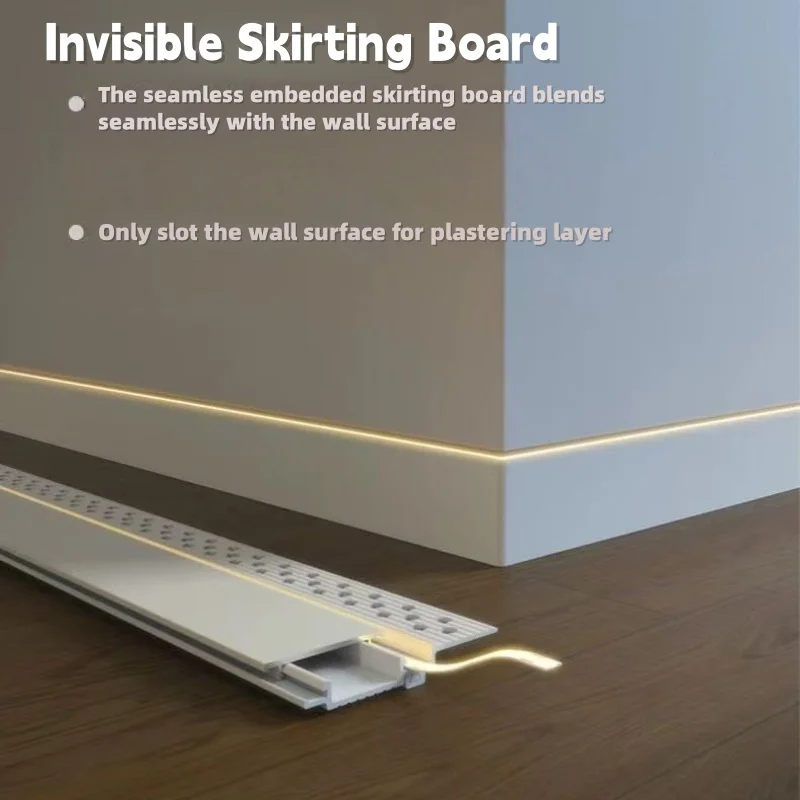 Recessed Ultra-thin Hidden LED Wall Skirting Line Minimalist Invisible Aluminium Profile Strip Light Floor Baseboard Linear Lamp
