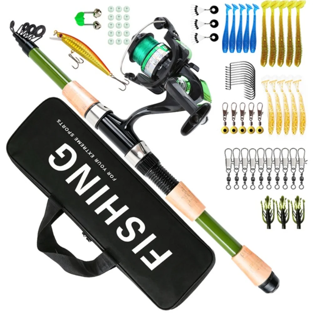Portable Angling Supplies Telescopic Fishing Rod Open-Face Line Wheel Kit With Carry Tackle Bag Outdoor Freshwater Fishing Suit