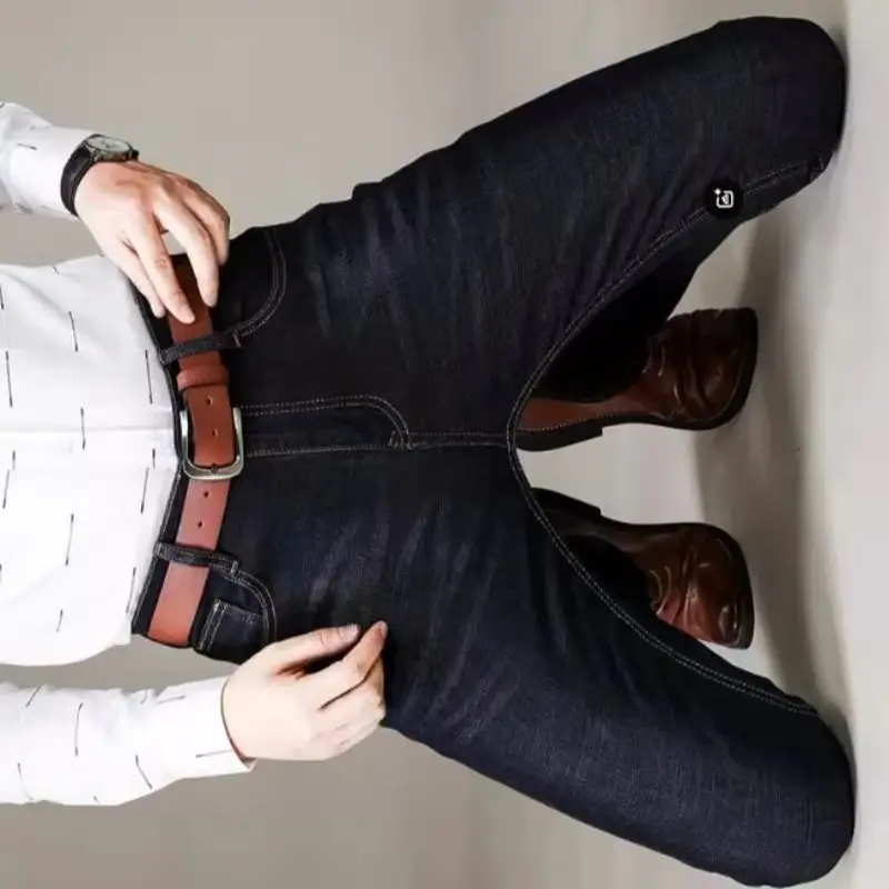 

Мужские мягкие прямые джинсовые брюки, осень 2026, классические деловые черные байкерские джинсы, комбинезоны Masculino Pantalone Hombre Mannen Homme