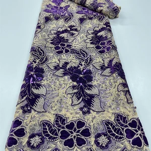 Lantejoulas africanas tecido de renda de veludo nigeriano malha francesa tecidos de renda líquida para costura 2023 vestido de festa de casamento de alta qualidade rc129 9 principais vendas pano de veludo o metro - №9