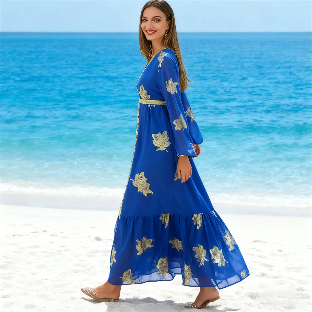 

Женское платье с цветочным принтом Абая Дубай Турция Кафтан Ислам Разделенный подол Гулф Джалабия Рамадан Ид Мубарак Джеллаба Кафтан Вечернее платье