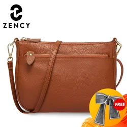Borsa a tracolla da donna alla moda Zency Borsa a mano marrone in vera pelle al 100% Borse con patta piccole Portafoglio a tracolla semplice da donna
