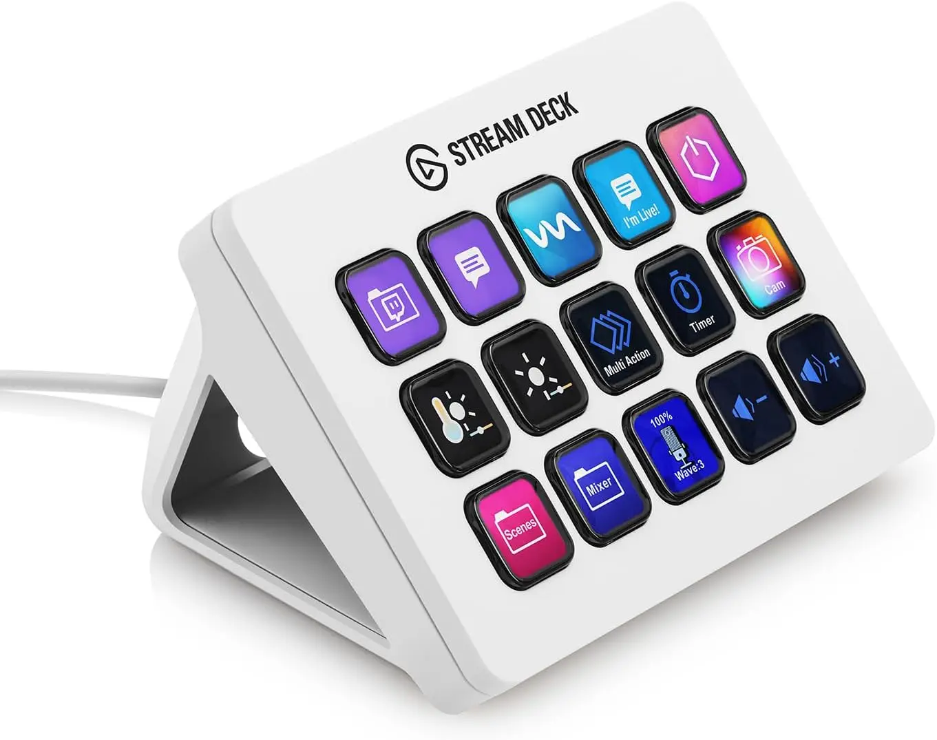 Stream Deck MK.2 White – Studio Controller, 15 macro keys, trigger actions in apps and software like OBS, Twitch