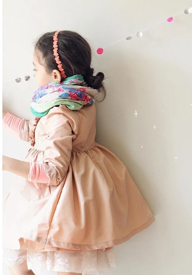 Trench Girls Coat Long Princess Style Children Clothes Windbreaker Tide Baby Soild Button Pocket Long Sleeve Pleated