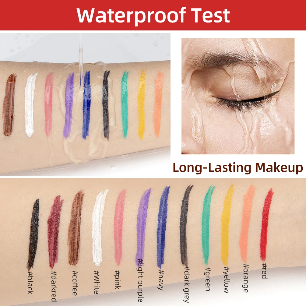 QIBEST 12 Colors/Box Liquid Eye Liner Waterproof White Eyeliner Pencil Makeup Set Cosmetics Long-Lasting Make Up Colored Liner