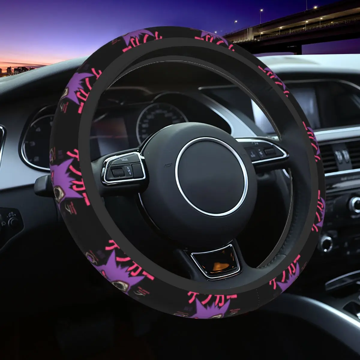 

Black B-Bikachus G-Gengar Steering Wheel Cover Breathable Cartoon Steering Wheel Protector Universal 15 inch Car Accessories