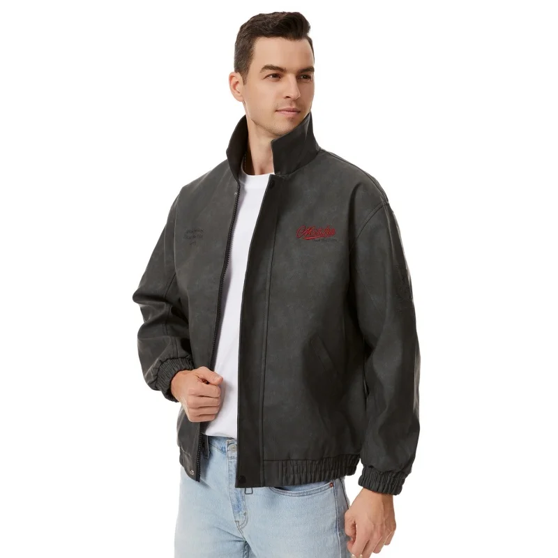 2029 Men's Autumn Fashion Motorcycle Slim Leather Jacket Men Streetwear Baseball Outdoor PU Leather  New Blazers Coat