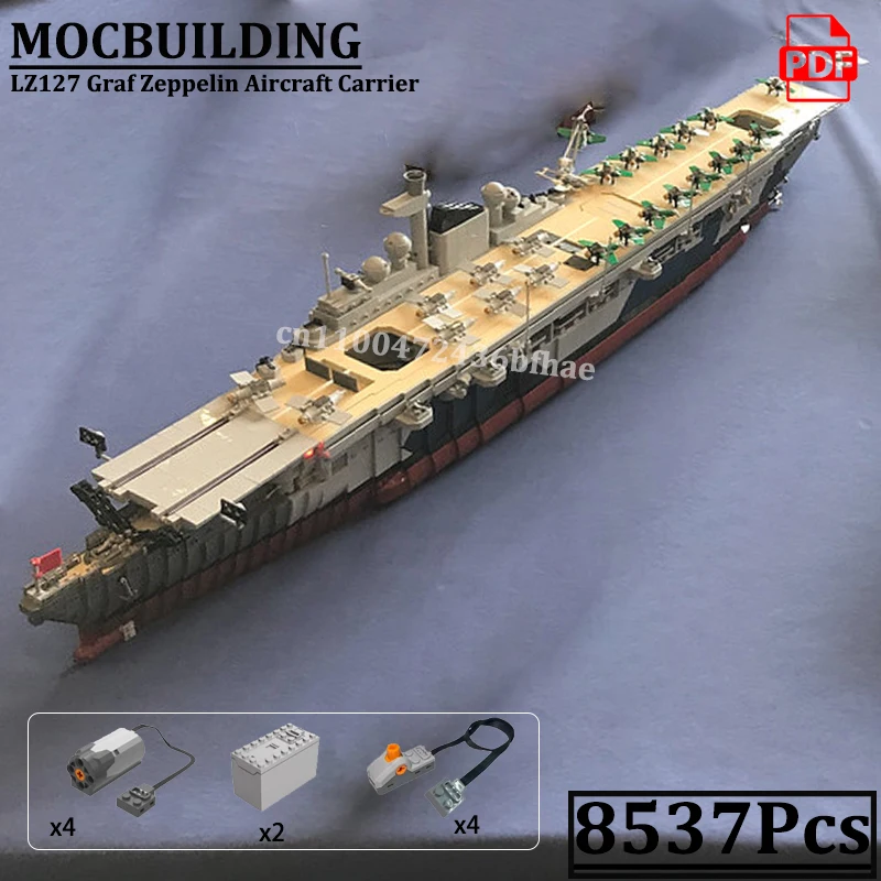 

Graf Zeppelin самолет-истребитель кирпичи модель MOCBUILDING креативный WW2 военный линкор строительные блоки игрушки подарок