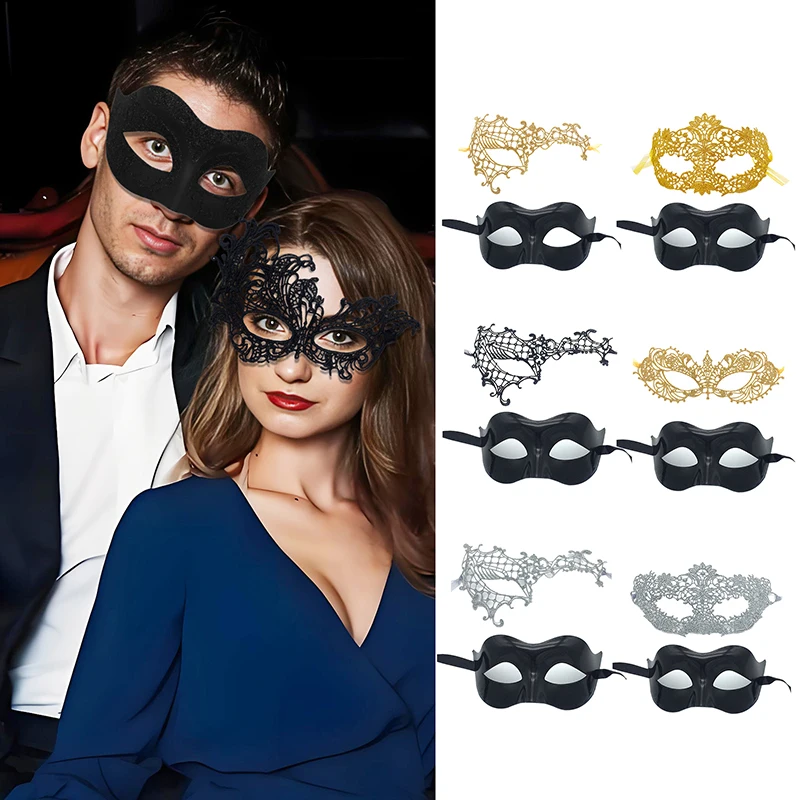 

2pcs Elegant Black Lace Masquerade Mask Set For Couples Perfect For Venetian Party Mardi Gras And Halloween Celebrations
