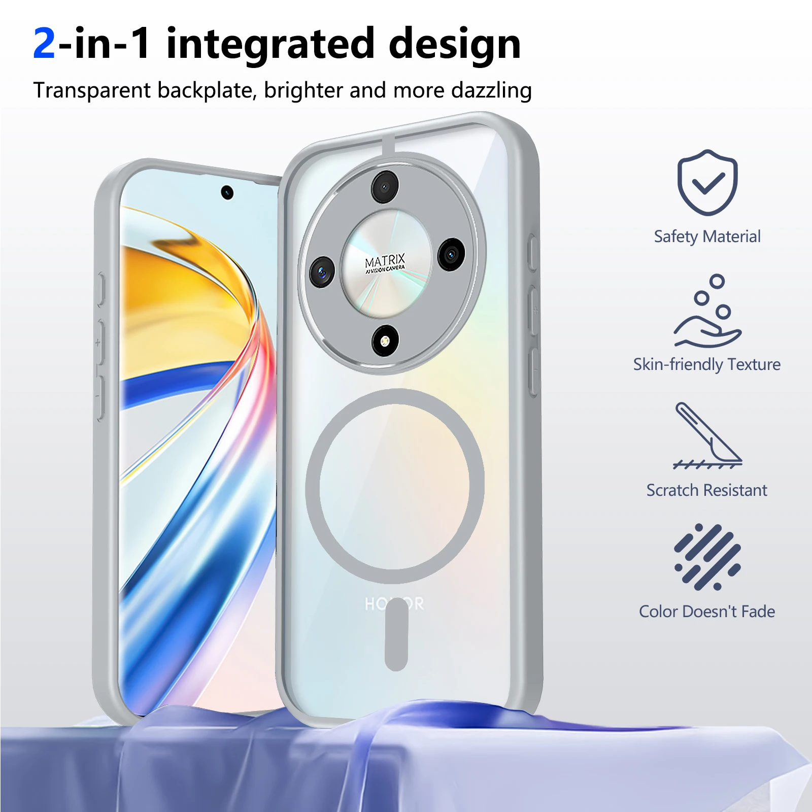 Coque de téléphone magnétique de luxe pour Honor Magic 8 Lite, chargement sans fil, coque arrière transparente antichoc