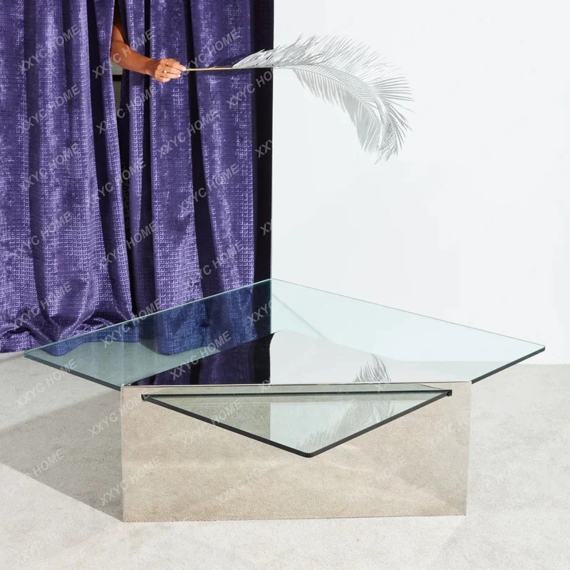 JYAPostmodern simple stainless steel marble designer creative coffee table small room living room sofa table