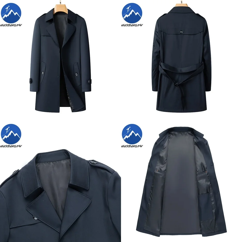 

Men Trench Coat Classic Mid Length Suit Collar Jacket Cleanfit Belt Windbreaker