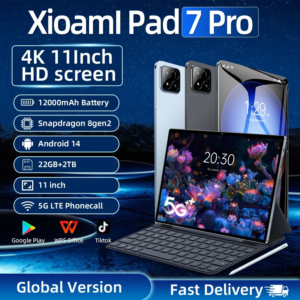 

2025 Original Pad 7 Pro Snapdragon 8 Gen 2 Global Version Tablets PC Android 14 22GB+2TB Dual SIM Card 11 inch WIFI HD 4K Mi Tab